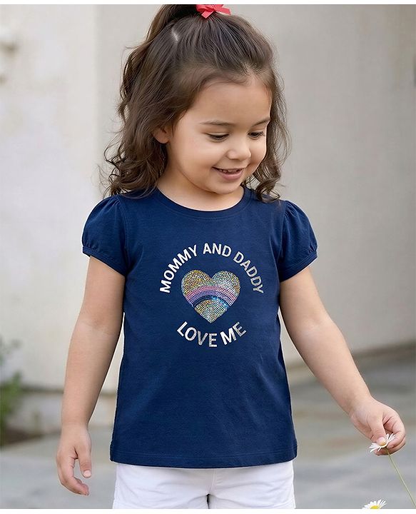 Babyhug Cotton Knit T-Shirt Half Sleeves Sequins Detailing Multi Color 6-9 Months