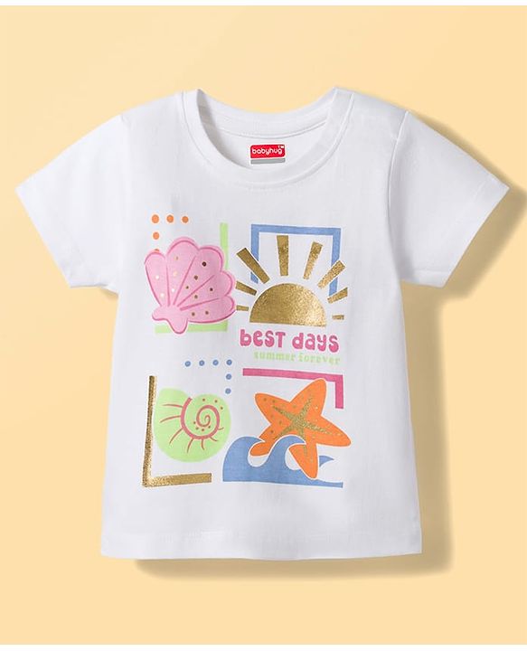 Babyhug Cotton Knit Half Sleeves T-Shirt With Starfish & Seashell Print - Multicolor