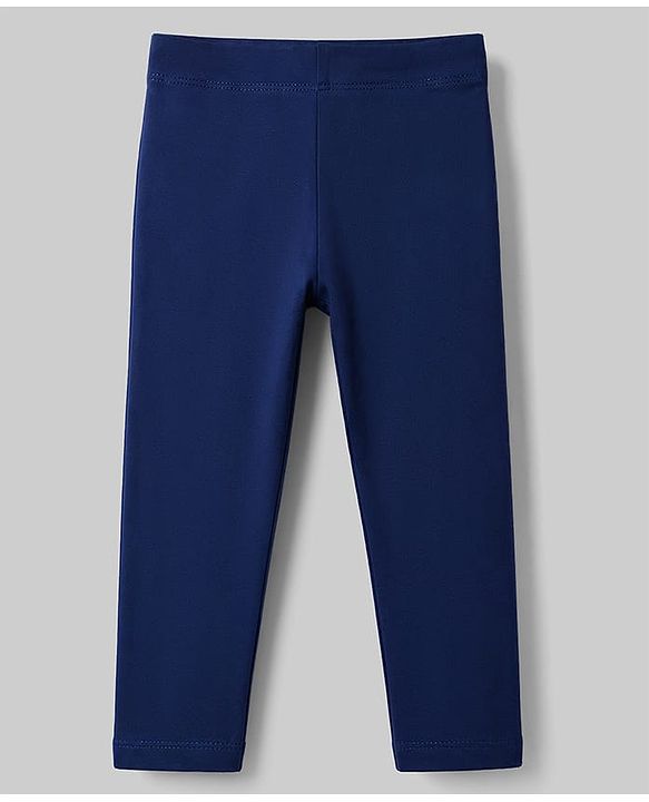 Babyhug Lycra Knit Full Length Solid Leggings - Navy Blue