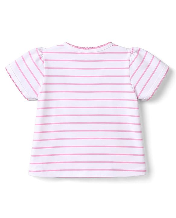 Babyhug Cotton Knit Half Sleeves Striped T-Shirt With Floral Applique & Fruit Print - Multicolor