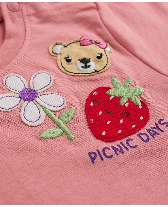 Babyhug Cotton Knit T-Shirt Half Sleeves Applique - Pink