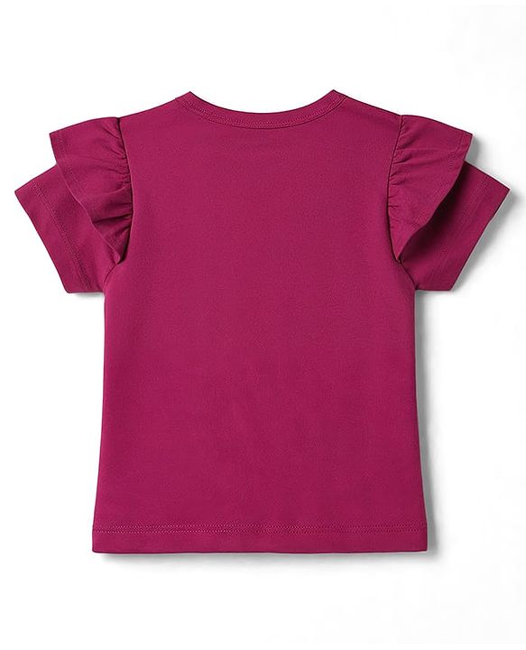 Babyhug Cotton Knit Half Sleeves T-Shirt With Floral Embroidery - Multicolor
