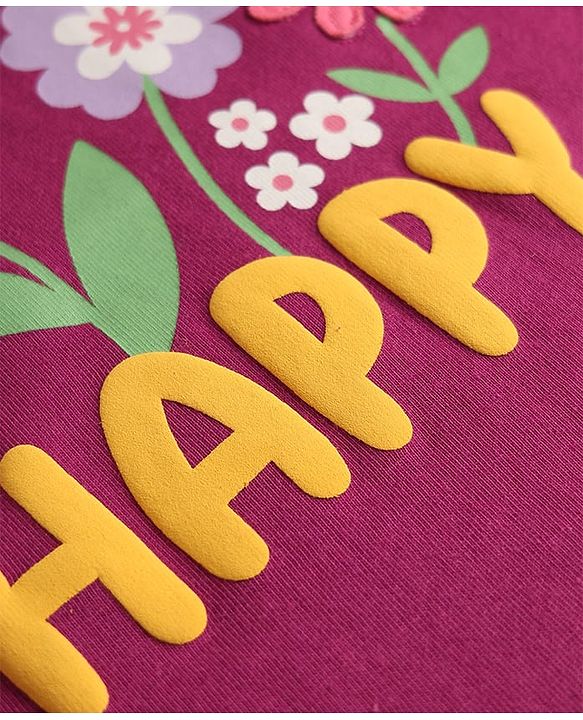 Babyhug Cotton Knit Half Sleeves T-Shirt With Floral Embroidery - Multicolor