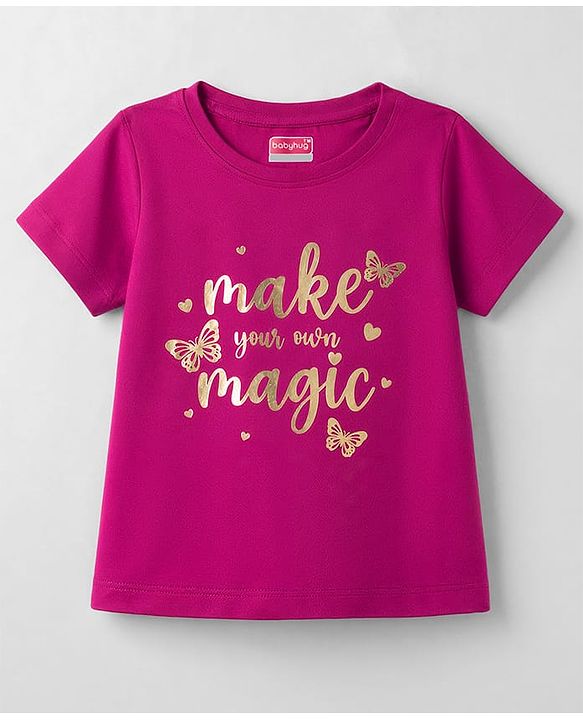 Babyhug Cotton Knit T-Shirt Half Sleeves Round Neck Foil Detailing Multi Color 6-9 Months