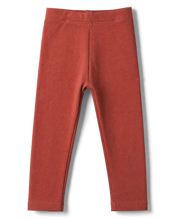 Babyhug Lycra Knit Full Length Solid Leggings - Rust Orange