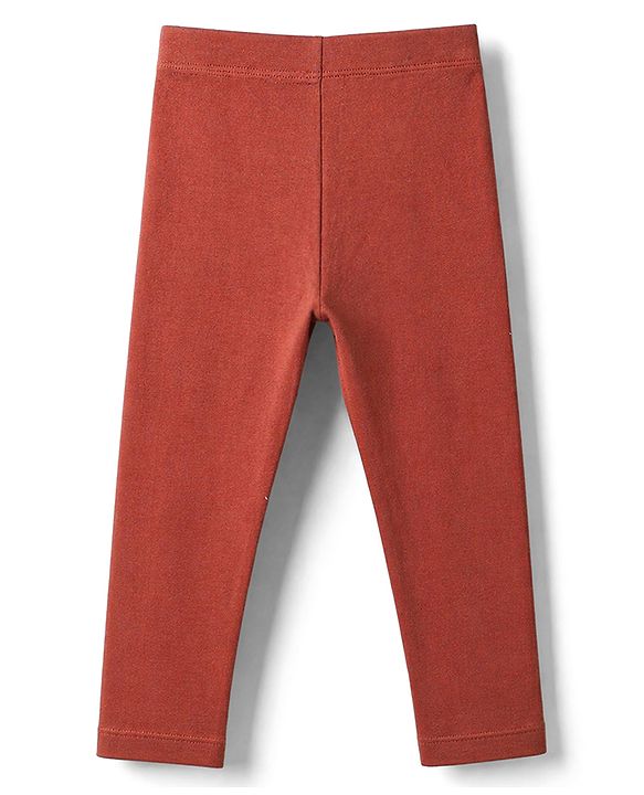 Babyhug Lycra Knit Full Length Solid Leggings - Rust Orange