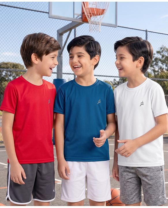 Pine Active Knit Half Sleeves Solid T-Shirts Pack of 3 - Multcolor
