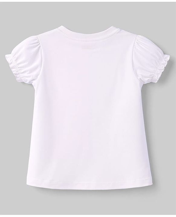 Babyhug Cotton Knit Half Puffed Sleeves T-Shirt with Bow Applique - White