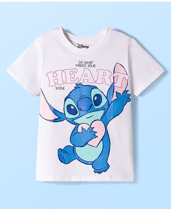 Pine Kids Disney Single Jersey Knit Half Sleeves T-Shirt & Shorts Night Suit With Stitch Graphics - Multicolor