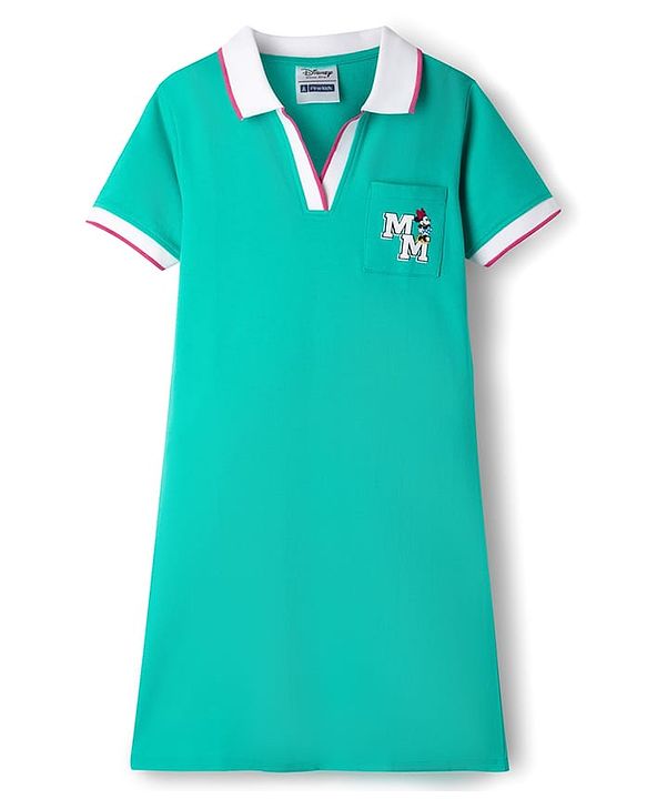 Pine Kids Disney Terry Knit Half Sleeves Dress With Front & Back Minnie Mouse Graphics - Green