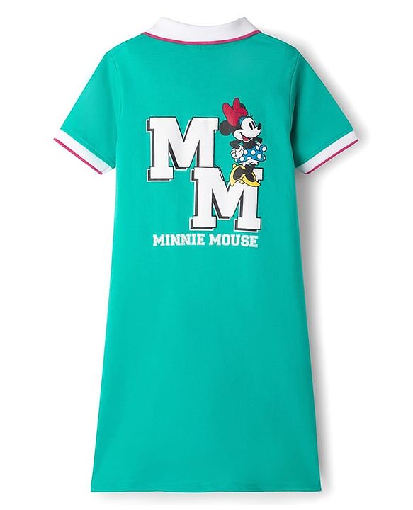 Pine Kids Disney Terry Knit Half Sleeves Dress With Front & Back Minnie Mouse Graphics - Green