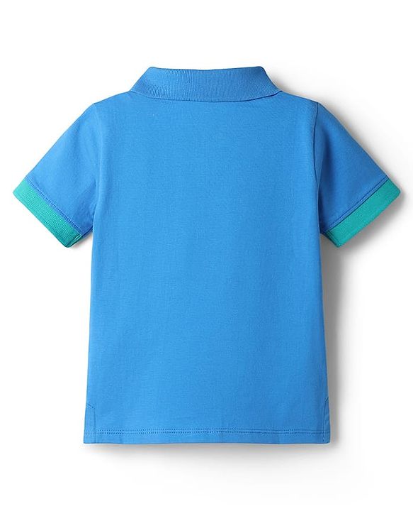 Babyhug Marvel Cotton Knit Half Sleeves Polo T-Shirt with Avengers Graphic -  Blue