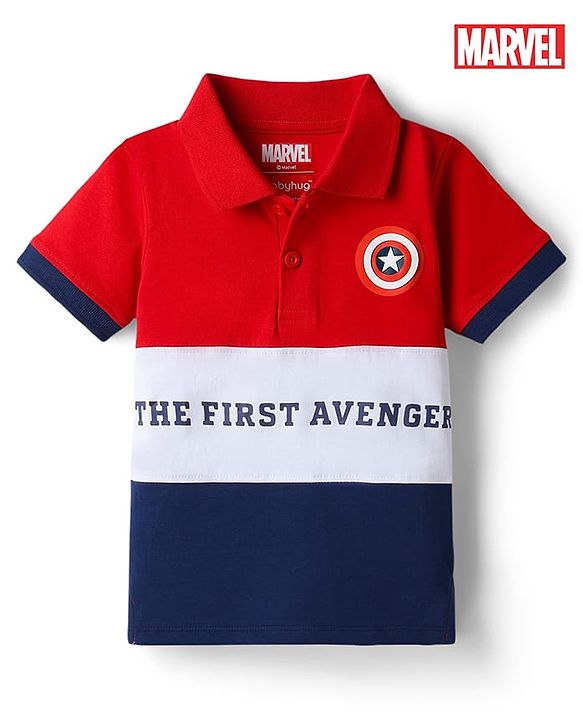 Babyhug Marvel Cotton Knit Polo T-Shirt with Avengers Graphic Half Sleeves Multi Color 9-12 Months