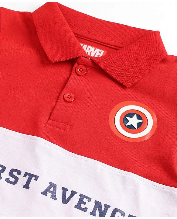 Babyhug Marvel Cotton Knit Polo T-Shirt with Avengers Graphic Half Sleeves Multi Color 9-12 Months