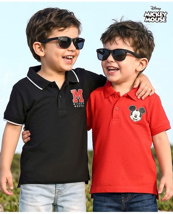 Babyhug Disney Single Jersey Knit Half Sleeves Polo T-Shirts with Mickey Mouse Graphic Pack of 2 - Multicolor