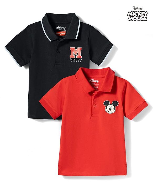 Babyhug Disney Single Jersey Knit Half Sleeves Polo T-Shirts with Mickey Mouse Graphic Pack of 2 - Multicolor