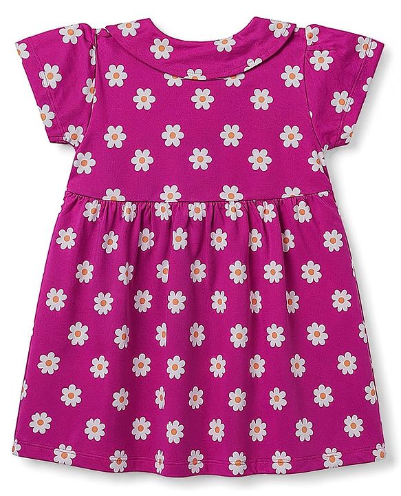 Babyhug 100% Cotton Knit Half Sleeves Floral Printed Frock With Bloomer - Purple
