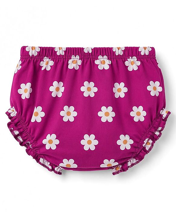 Babyhug 100% Cotton Knit Half Sleeves Floral Printed Frock With Bloomer - Purple