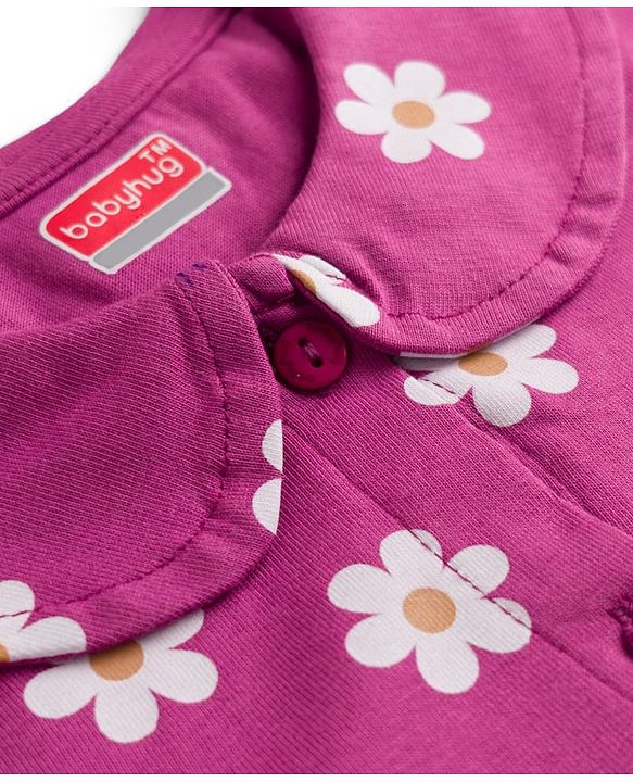 Babyhug 100% Cotton Knit Half Sleeves Floral Printed Frock With Bloomer - Purple