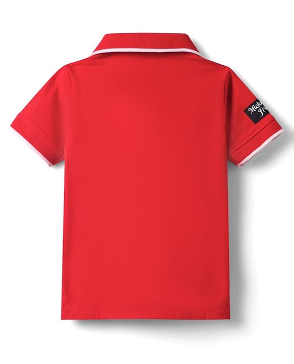 Babyhug Disney 100% Cotton Knit Half Sleeves Polo T-Shirts With Mickey Mouse & Friends Graphic Pack Of 2 - Red & Navy Blue