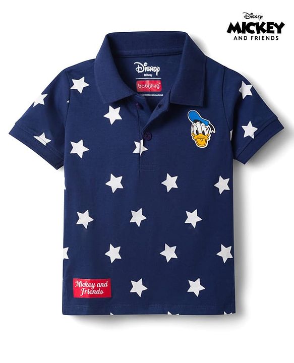 Babyhug Disney 100% Cotton Knit Half Sleeves Polo T-Shirts With Mickey Mouse & Friends Graphic Pack Of 2 - Red & Navy Blue