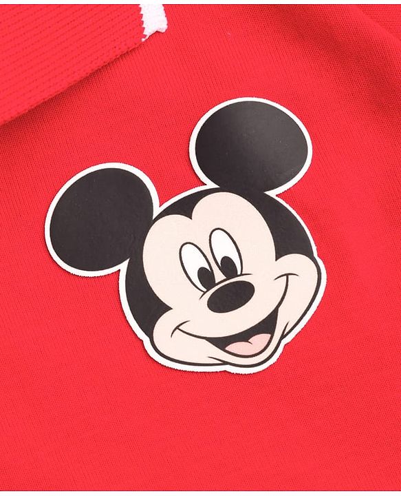 Babyhug Disney 100% Cotton Knit Half Sleeves Polo T-Shirts With Mickey Mouse & Friends Graphic Pack Of 2 - Red & Navy Blue