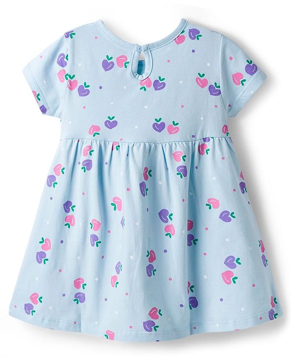 Babyhug Cotton Knit Frocks with Bloomer/Short Half Sleeves Round Neck All Over Prints Blue 0-0 Months