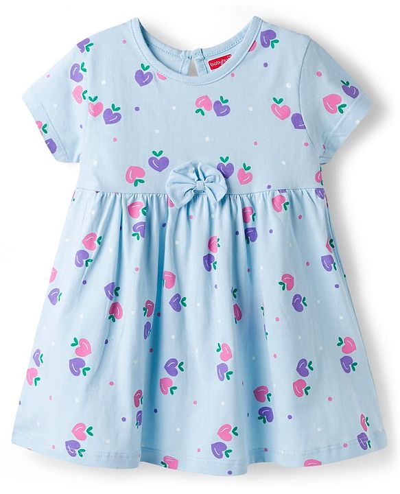 Babyhug Cotton Knit Frocks with Bloomer/Short Half Sleeves Round Neck All Over Prints Blue 0-0 Months