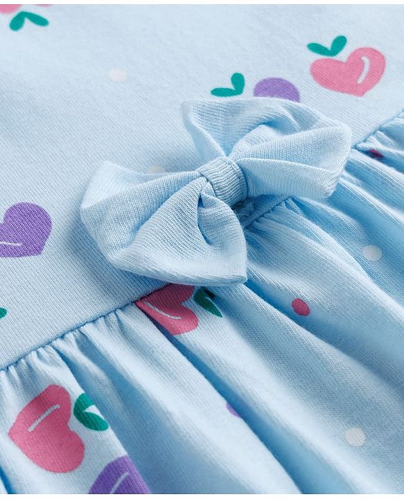 Babyhug Cotton Knit Frocks with Bloomer/Short Half Sleeves Round Neck All Over Prints Blue 0-0 Months