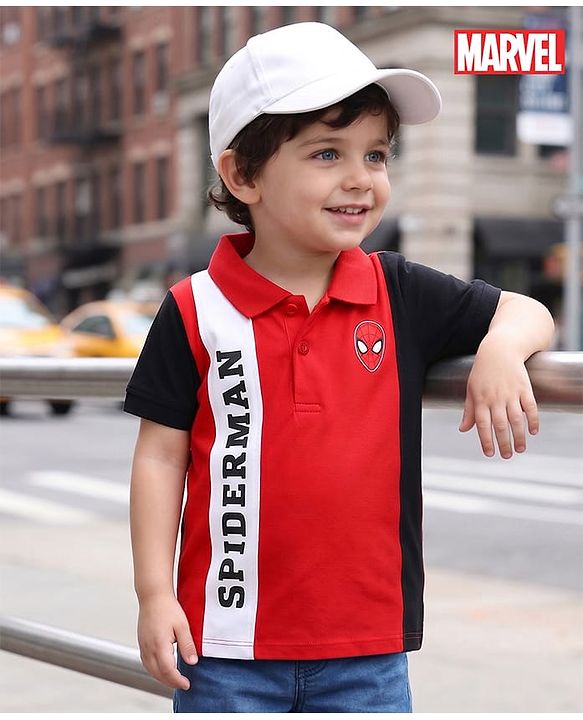 Babyhug Marvel Cotton Knit Polo T-Shirt with Spider-Man Graphic Multi Color 9-12 Months