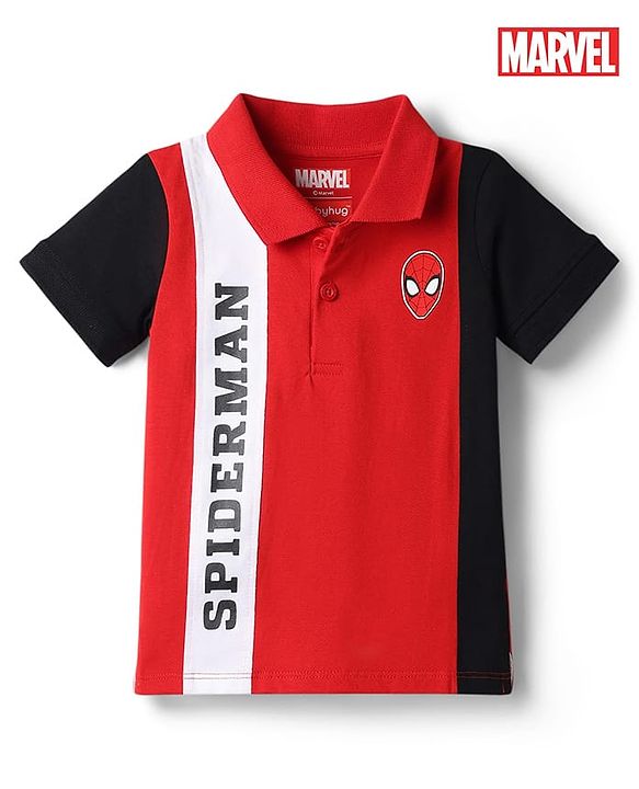 Babyhug Marvel Cotton Knit Polo T-Shirt with Spider-Man Graphic Multi Color 9-12 Months