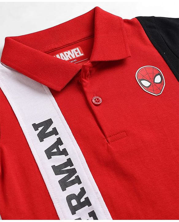 Babyhug Marvel Cotton Knit Polo T-Shirt with Spider-Man Graphic Multi Color 9-12 Months