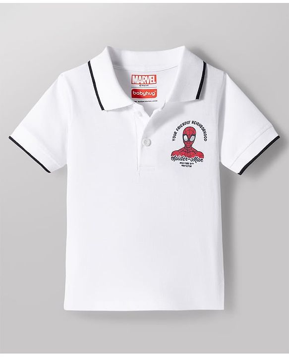 Babyhug Marvel Single Jersey Knit Polo T-Shirt with Spider-Man Graphic Half Sleeves Multi Color 9-12 Months