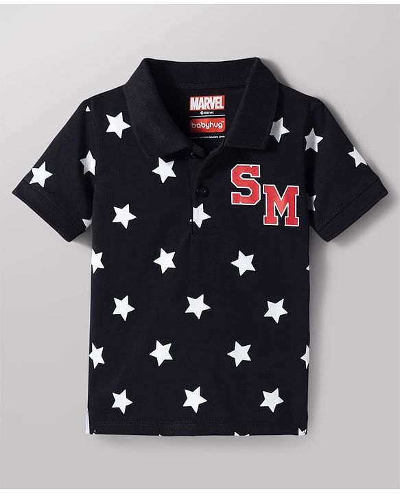 Babyhug Marvel Single Jersey Knit Polo T-Shirt with Spider-Man Graphic Half Sleeves Multi Color 9-12 Months