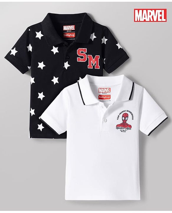 Babyhug Marvel Single Jersey Knit Polo T-Shirt with Spider-Man Graphic Half Sleeves Multi Color 9-12 Months
