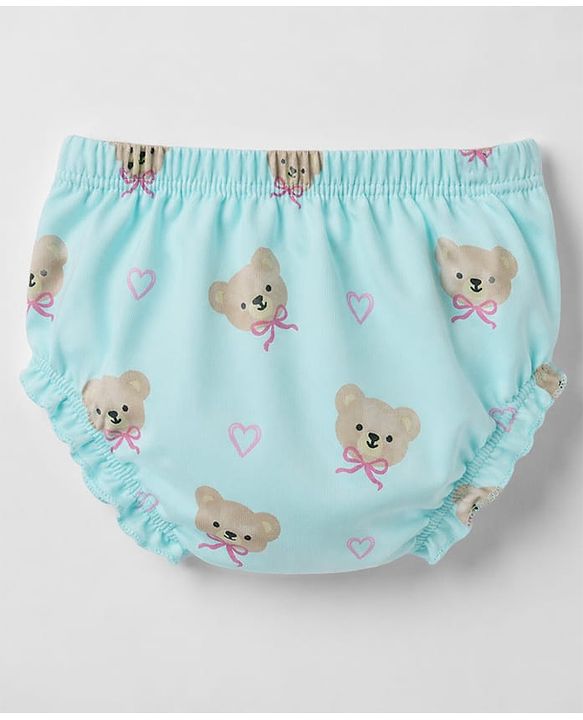 Babyhug 100% Cotton Knit Half Sleeves Bear Printed Frock with Bloomer - Sky