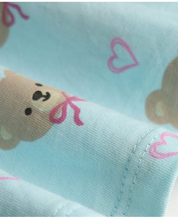 Babyhug 100% Cotton Knit Half Sleeves Bear Printed Frock with Bloomer - Sky