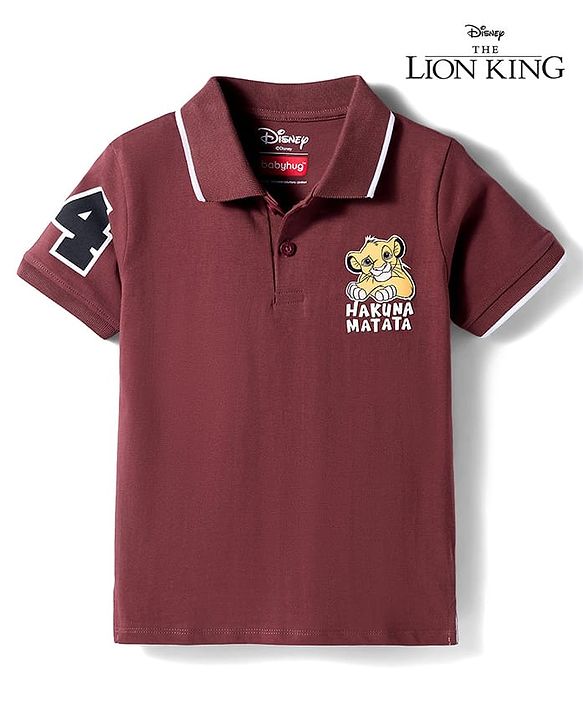 Babyhug Disney Single Jersey Knit Half Sleeves Polo T-Shirt With Lion King Graphics - Brown