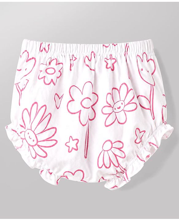 Babyhug 100% Cotton Woven Frocks with Bloomer Half Sleeves Round NeckFloral Prints Pink 6-9 Months