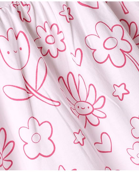 Babyhug 100% Cotton Woven Frocks with Bloomer Half Sleeves Round NeckFloral Prints Pink 6-9 Months