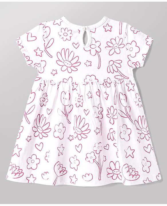 Babyhug 100% Cotton Woven Frocks with Bloomer Half Sleeves Round NeckFloral Prints Pink 6-9 Months
