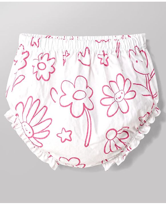 Babyhug 100% Cotton Woven Frocks with Bloomer Half Sleeves Round NeckFloral Prints Pink 6-9 Months