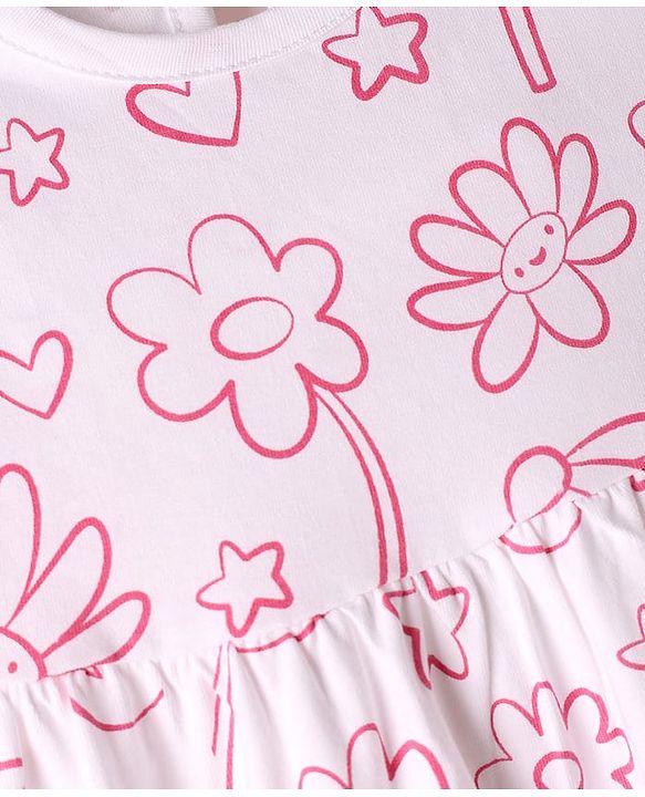 Babyhug 100% Cotton Woven Frocks with Bloomer Half Sleeves Round NeckFloral Prints Pink 6-9 Months