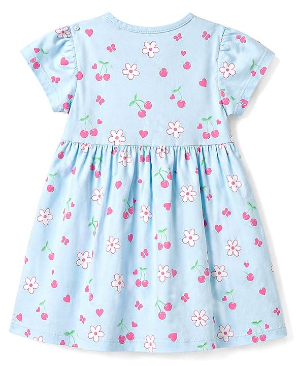Babyhug 100% Cotton Knit Frocks with Bloomer Half Sleeves Round Neck Floral Prints Blue New Born