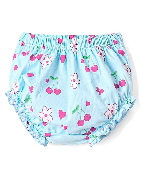 Babyhug 100% Cotton Knit Frocks with Bloomer Half Sleeves Round Neck Floral Prints Blue New Born