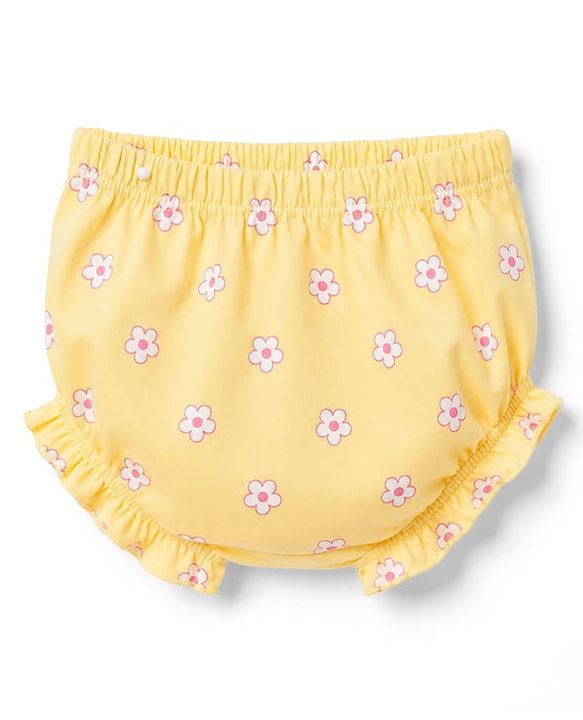 Babyhug 100% Cotton Single Jersey Knit Half Sleeves Frock With Floral Print - Yellow