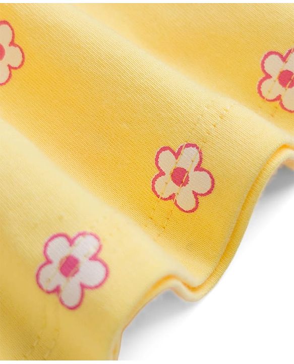 Babyhug 100% Cotton Single Jersey Knit Half Sleeves Frock With Floral Print - Yellow