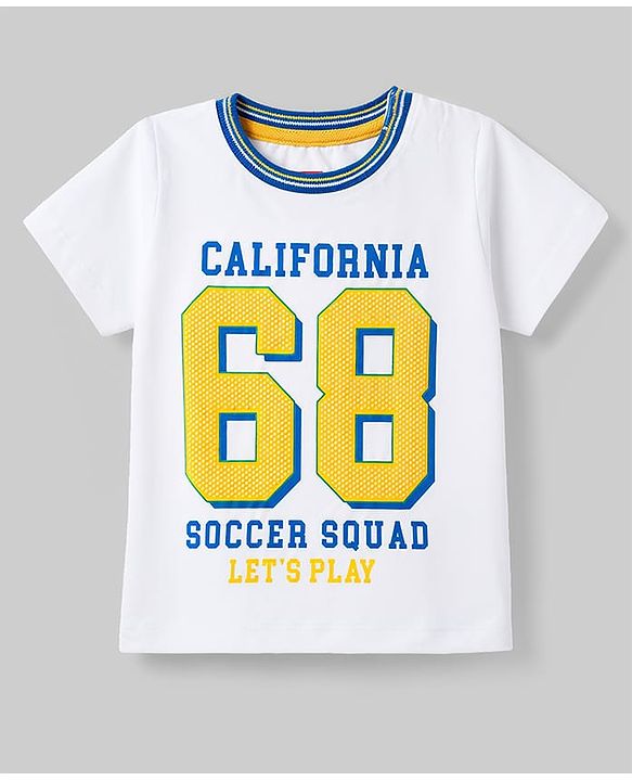 Babyhug Single Jersey Knit Half Sleeves T-Shirt & Shorts Set With Text Print - White & Blue