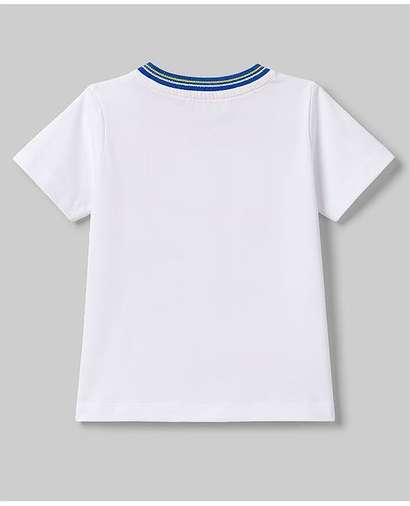 Babyhug Single Jersey Knit Half Sleeves T-Shirt & Shorts Set With Text Print - White & Blue