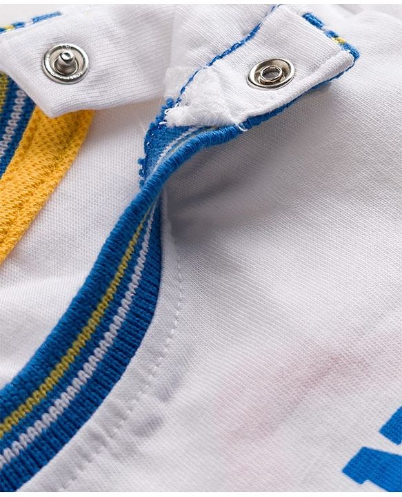 Babyhug Single Jersey Knit Half Sleeves T-Shirt & Shorts Set With Text Print - White & Blue
